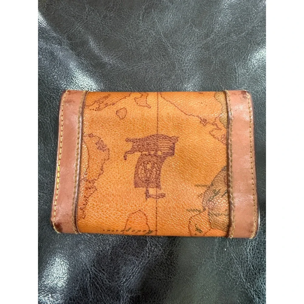 Alviero Martini 1a Classe Geo Classic Map Print Leather Tri-fold Wallet Tan‎